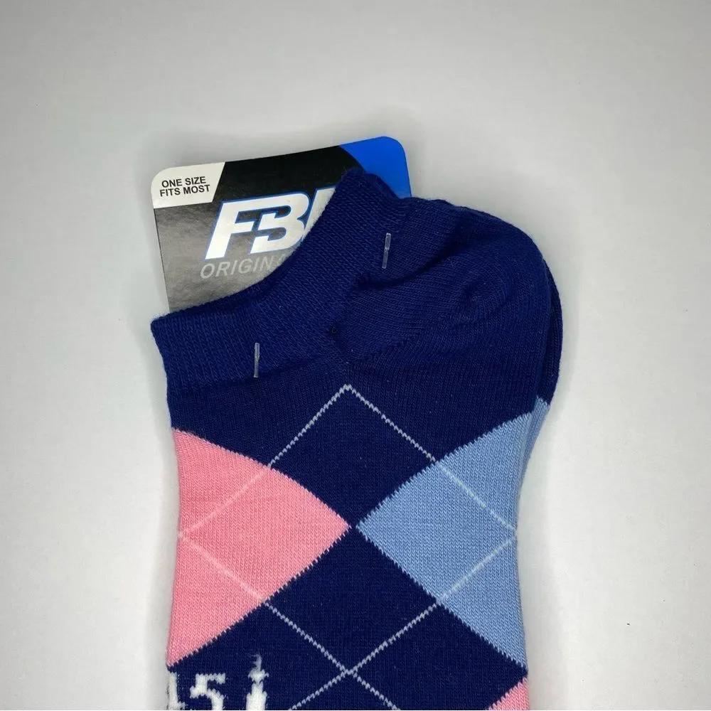 For Bare Feet Socks Kentucky Derby 145 6-11 White Pink Dot Band Blue Pink Argyle